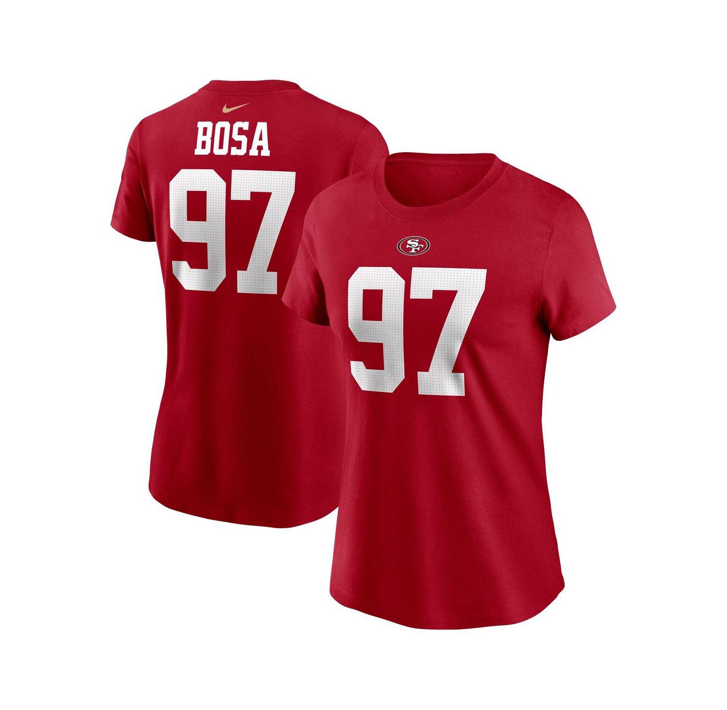 Women's Nick Bosa Scarlet San Francisco 49ers Player Name and Number T-shirt