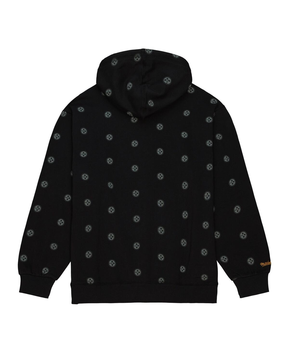 Men's Mitchell & NessPittsburgh Steelers Allover Print Fleece Pullover Hoodie - Black