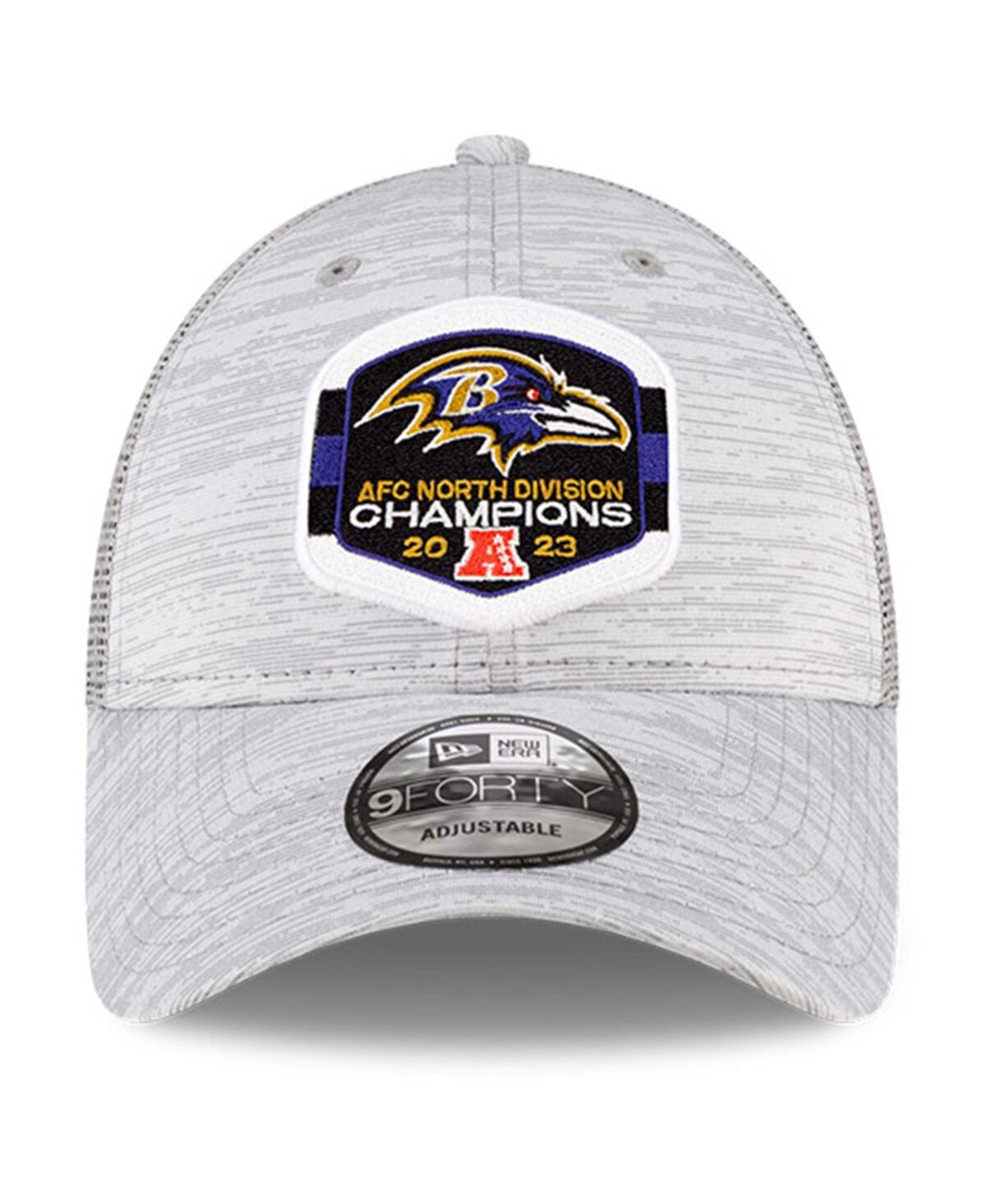 Men's New EraBaltimore Ravens 2023 Afc North Division Champions Locker Room Trophy Collection Trucker 9FORTY Adjustable Hat - Heather Gr