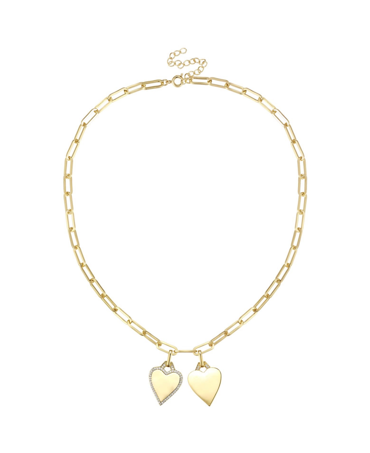 14k Gold Plated Cubic Zirconia Double Pendant Cable Chain Adjustable Necklace - Gold
