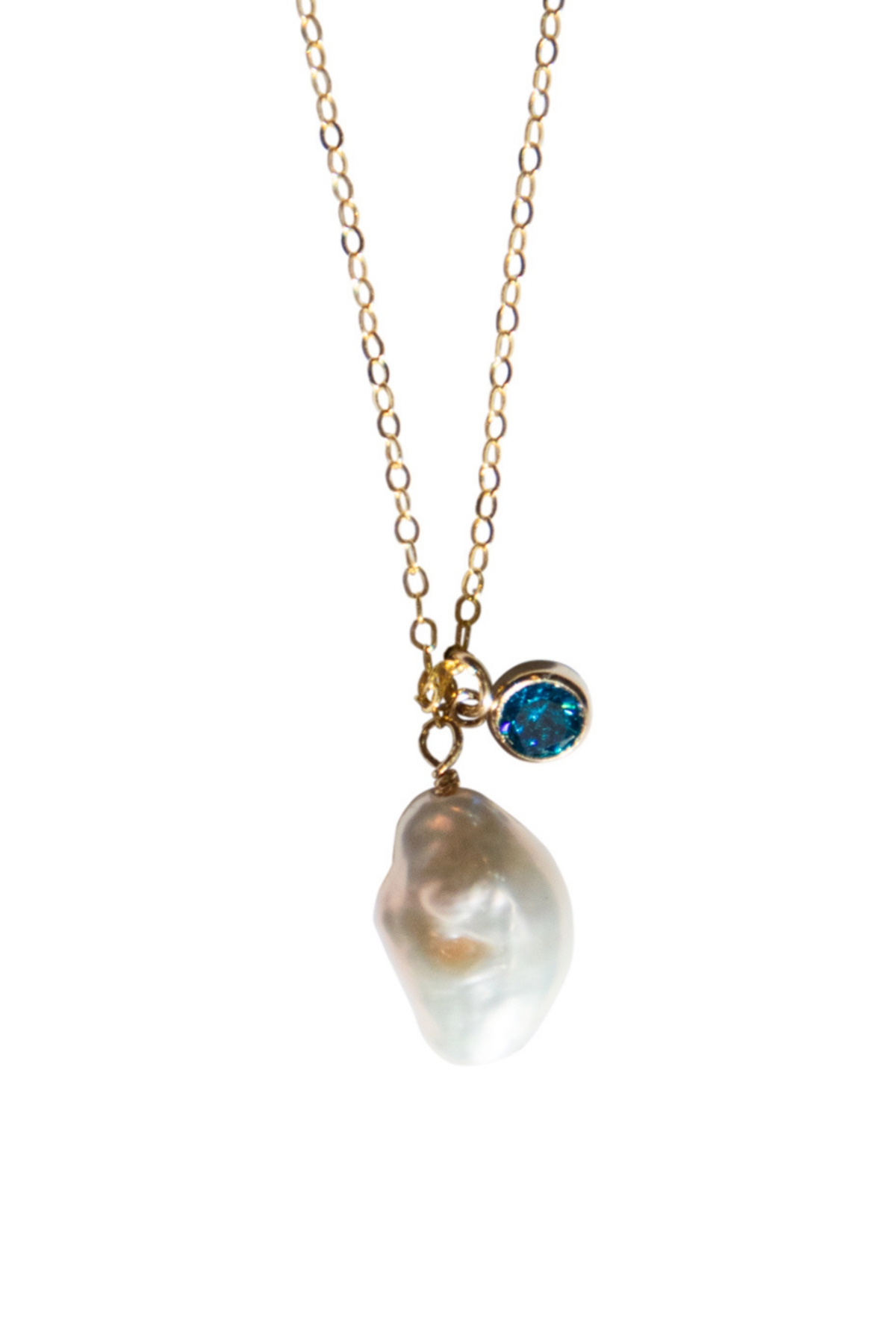 Skylar &#x2014; Baroque pearl and blue zircon necklace - Open white