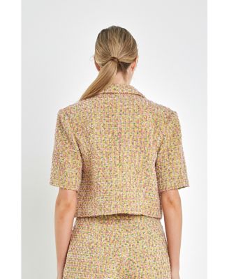 Women's Boucle Cropped Jacket With Trim