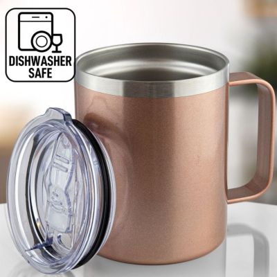 12 oz Insulated Coffee Mug with Lid - Stainless Steel Camping Mug Tumbler with Handle