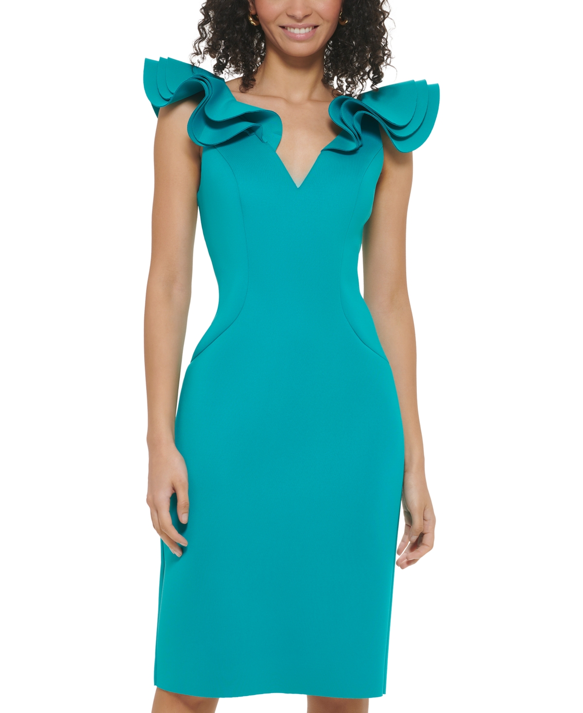 Shop Eliza J Women's Ruffle Cap-sleeve Bodycon Dress In Jade