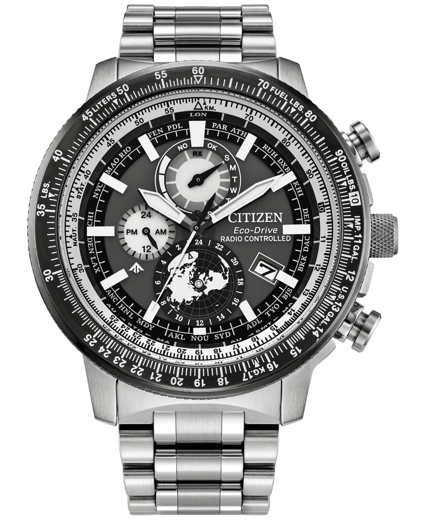 Мужские часы Citizen Eco-Drive Chronograph Promaster Geo Trekker Gray-Tone Stainless Steel Bracelet Watch 46mm — фото 1