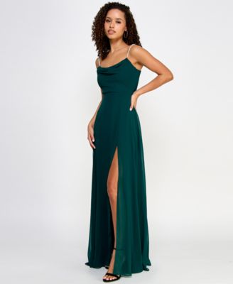 Juniors' Drape-Neck Faux-Peal-Strap Gown 