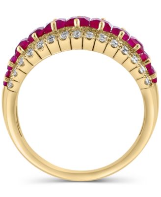 EFFY&reg; Ruby (1-1/5 ct. t.w) & Diamond (5/8 ct. t.w.) Three Row Ring in 14k Gold (Also in Sapphire)
