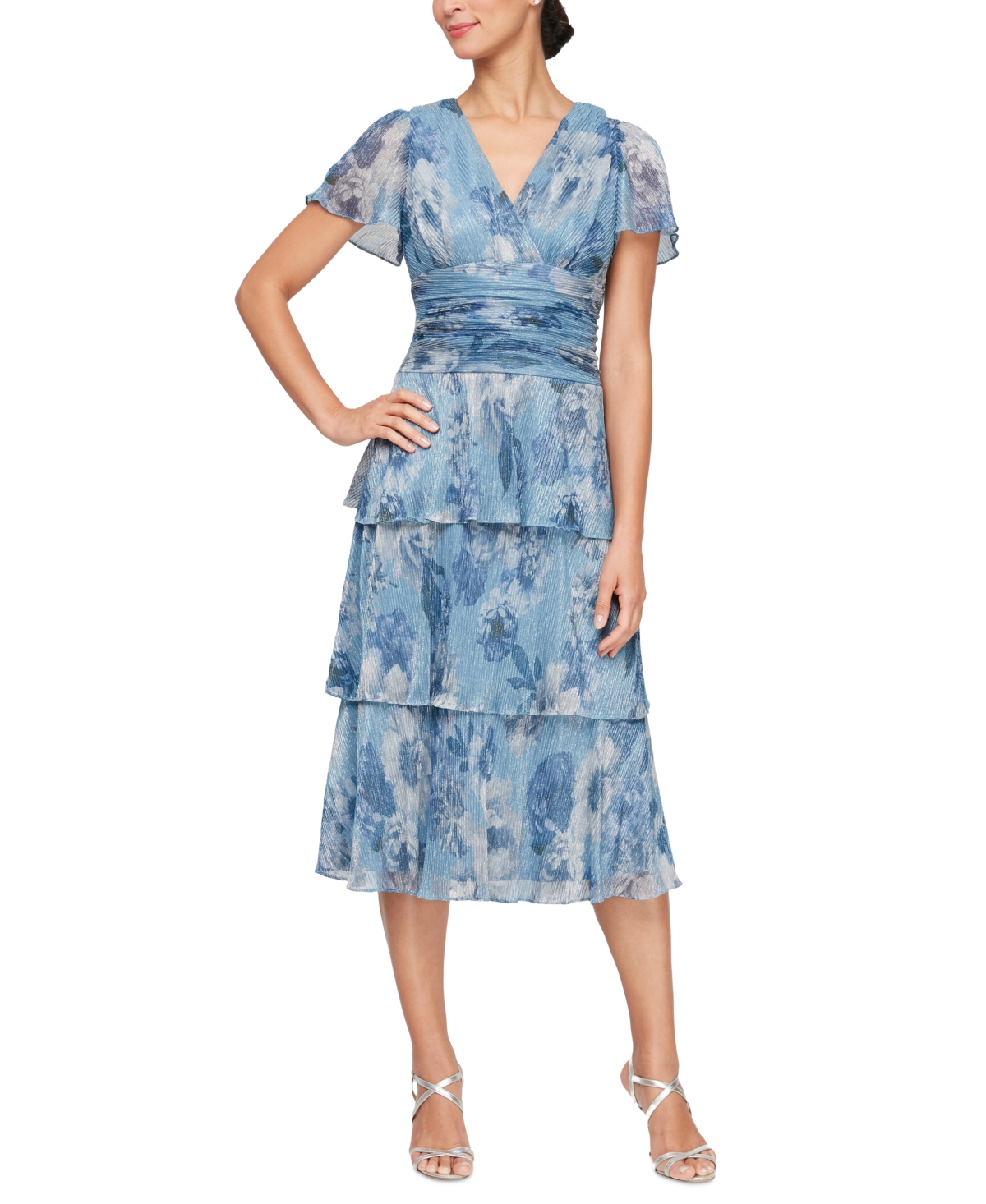 Women's Printed Tiered Midi Dress - Blue Multi