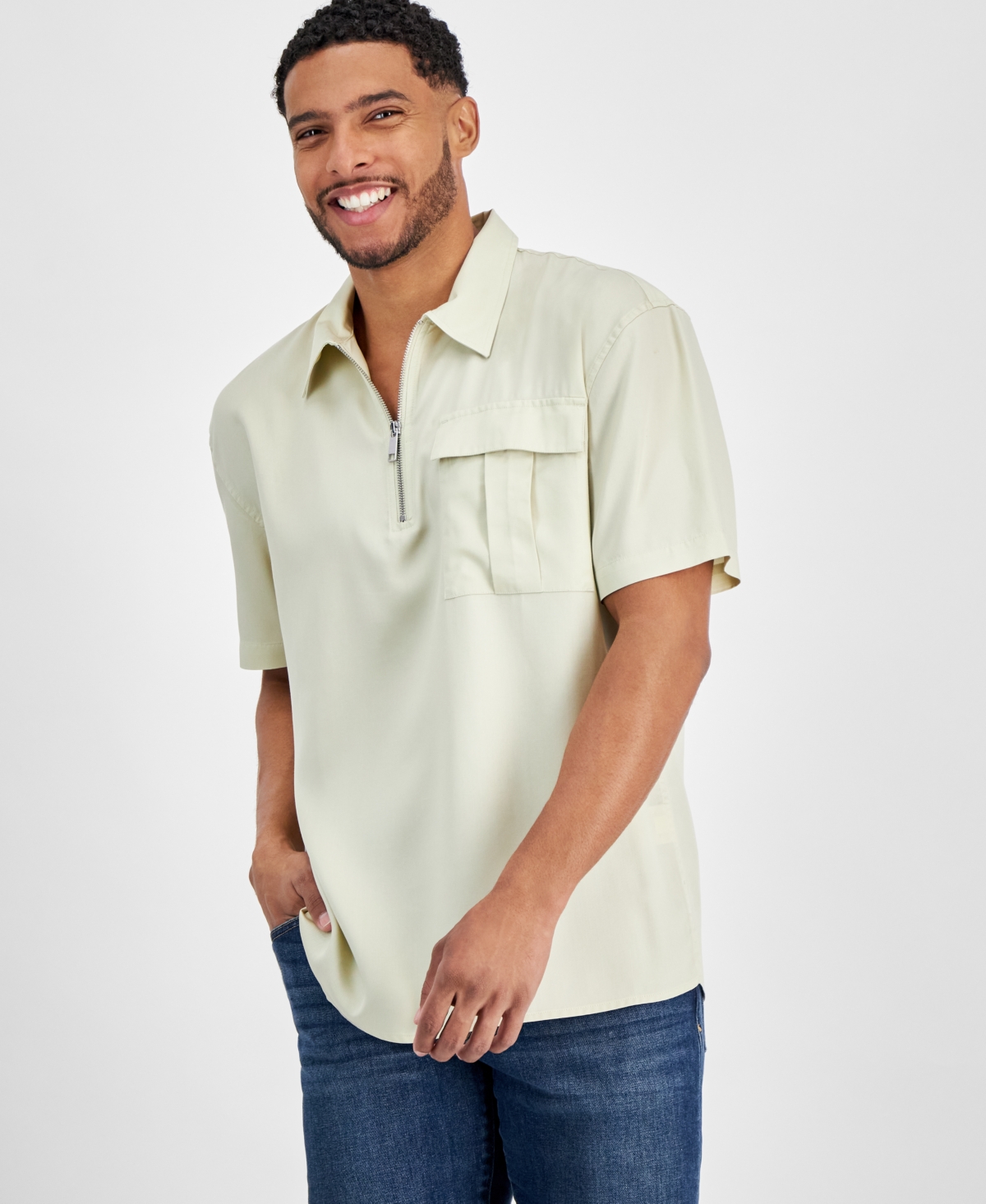 Shop Inc International Concepts Men's Kai Oversized-fit 1/4-zip Popover Shirt, Created For Macy's In Grain