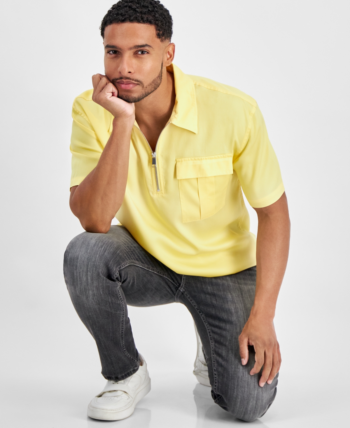 Shop Inc International Concepts Men's Kai Oversized-fit 1/4-zip Popover Shirt, Created For Macy's In Bright Sun