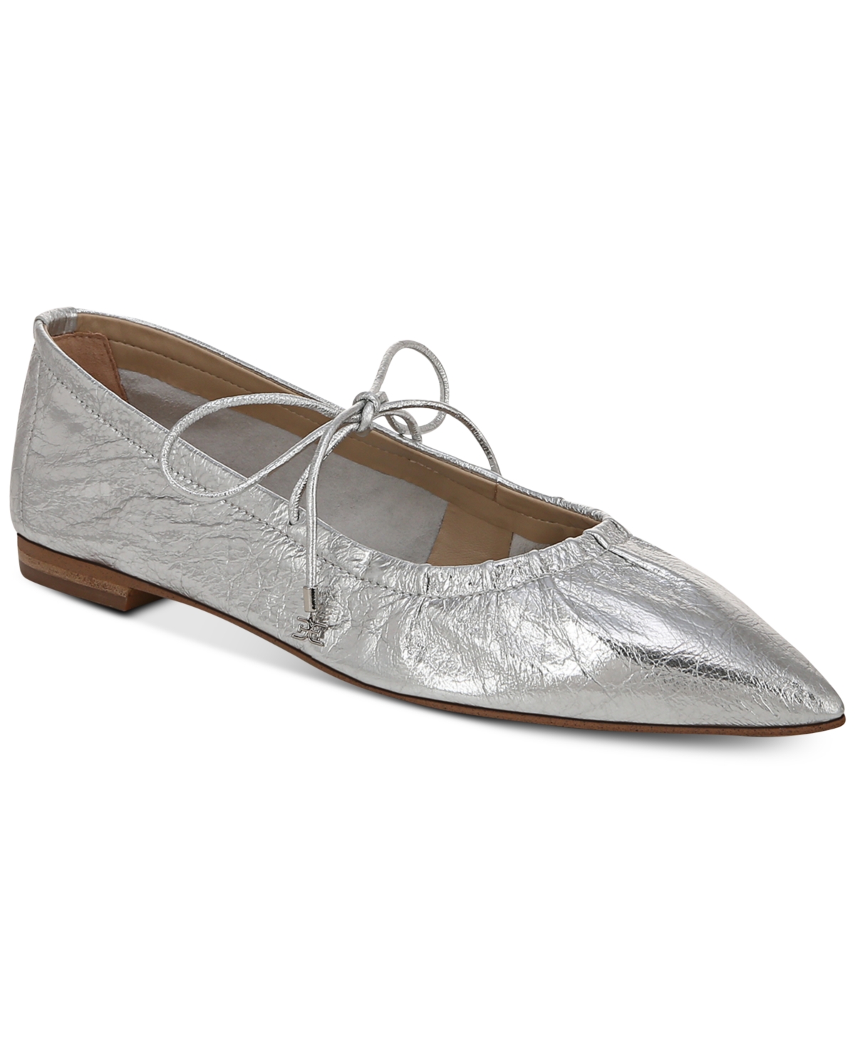 Shop Sam Edelman Bri Pointed Toe Bow Flats In Soft Silver Metallic
