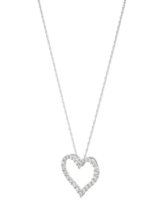 Macy's Diamond Open Heart Pendant Necklace (1/2 ct. t.w.) in 14k White ...
