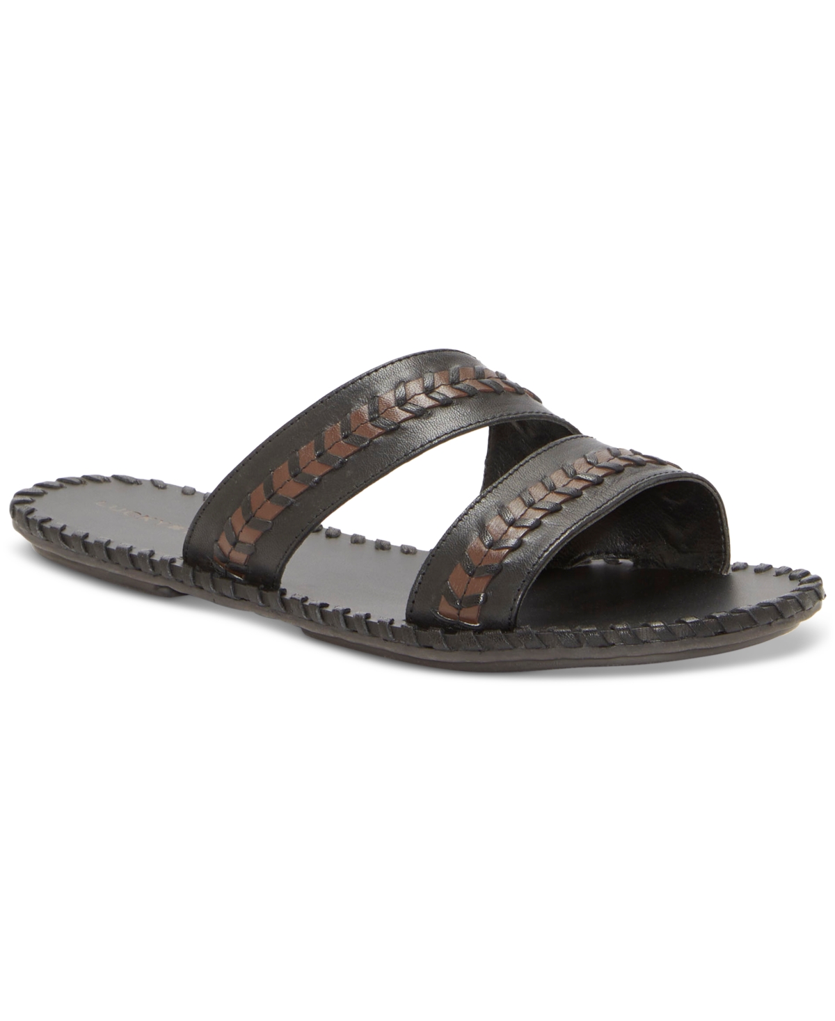 Shop Lucky Brand Women's Zanora Double Band Flat Sandals In Black,array Leather