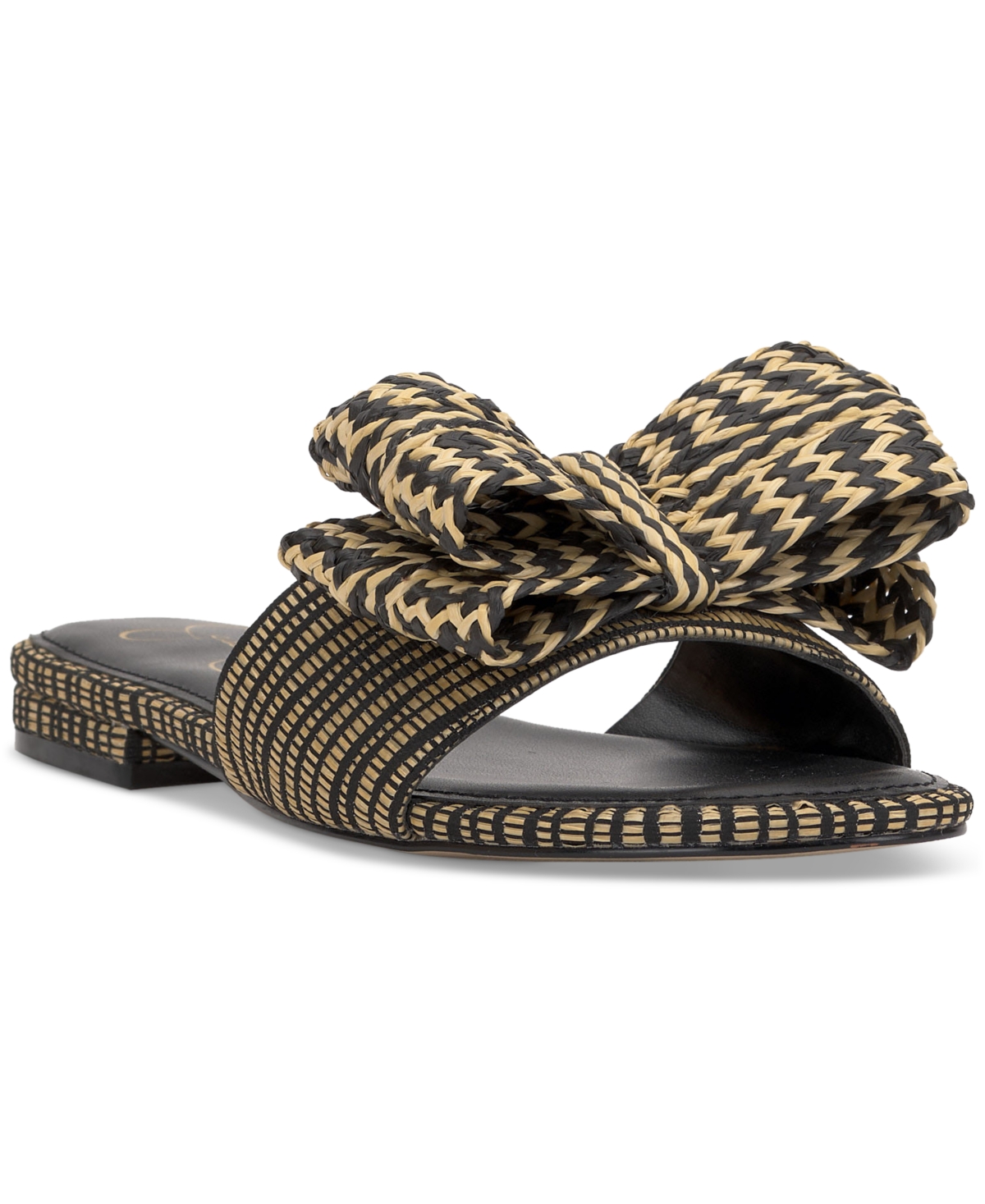 Avrena Woven Bow Slide Flat Sandals - Natural/Black Raffia