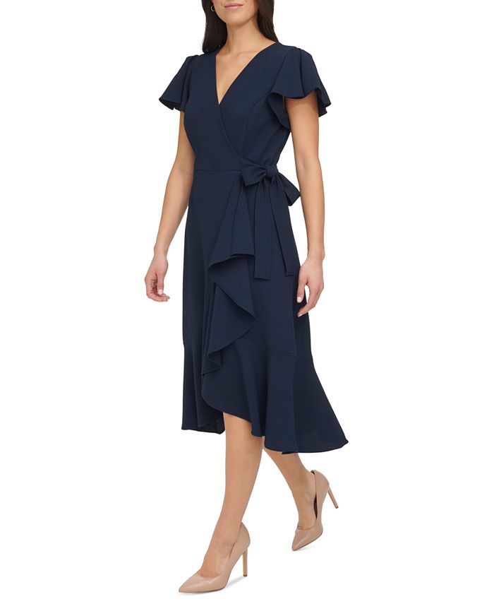 Tommy Hilfiger Women s Flutter Sleeve Ruffle Hem Dress Macy s