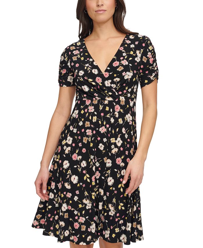 Tommy Hilfiger Women's Floral-Print Ruched Sleeve Dress - Macy's