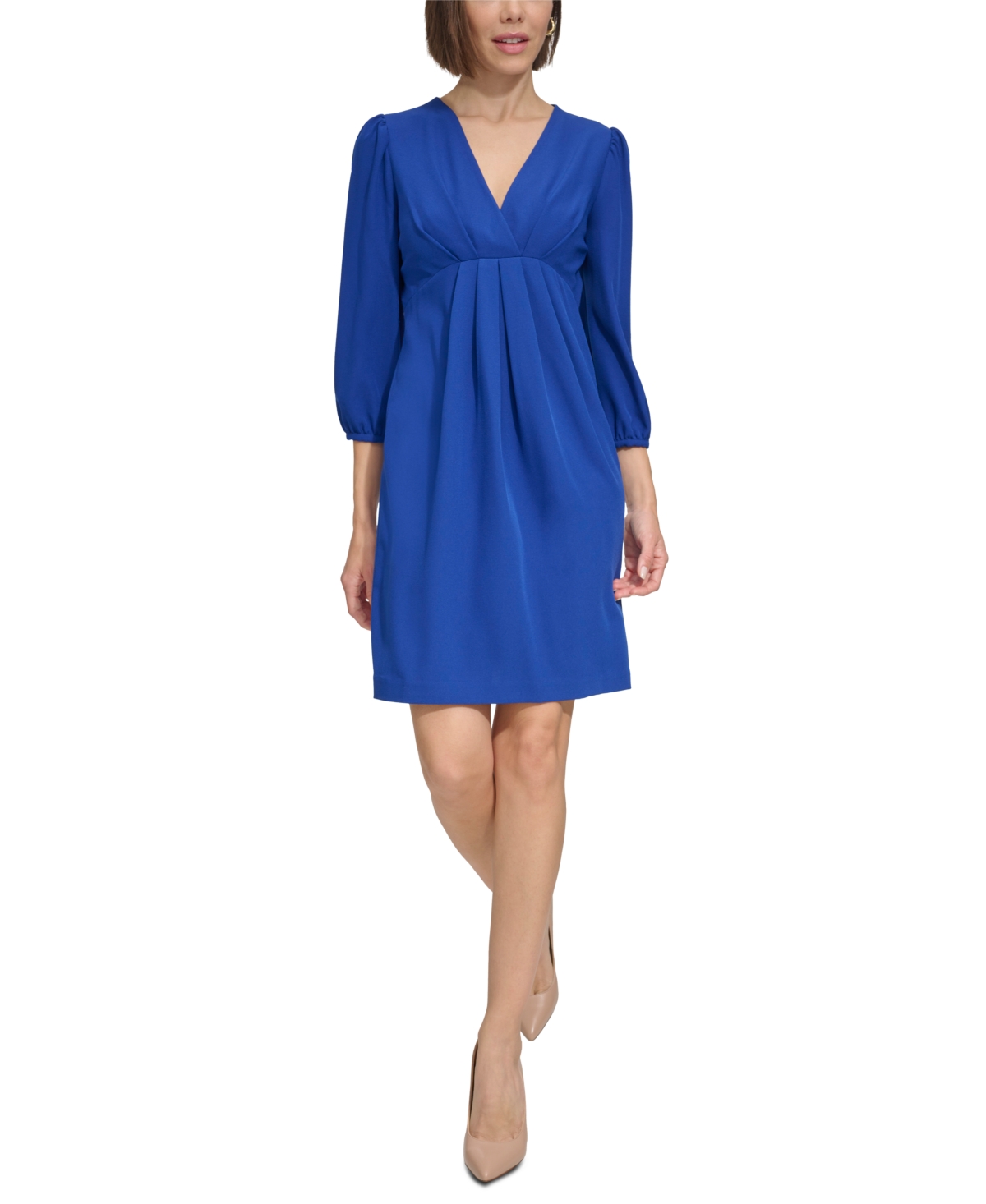 Shop Tommy Hilfiger Women's Empire-waist 3/4-sleeve Dress In Majorelle Blue