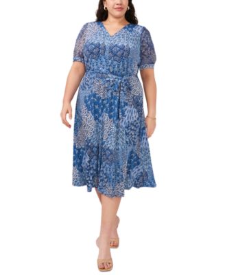 MSK - Plus Size Printed Self-Tie Midi Dress