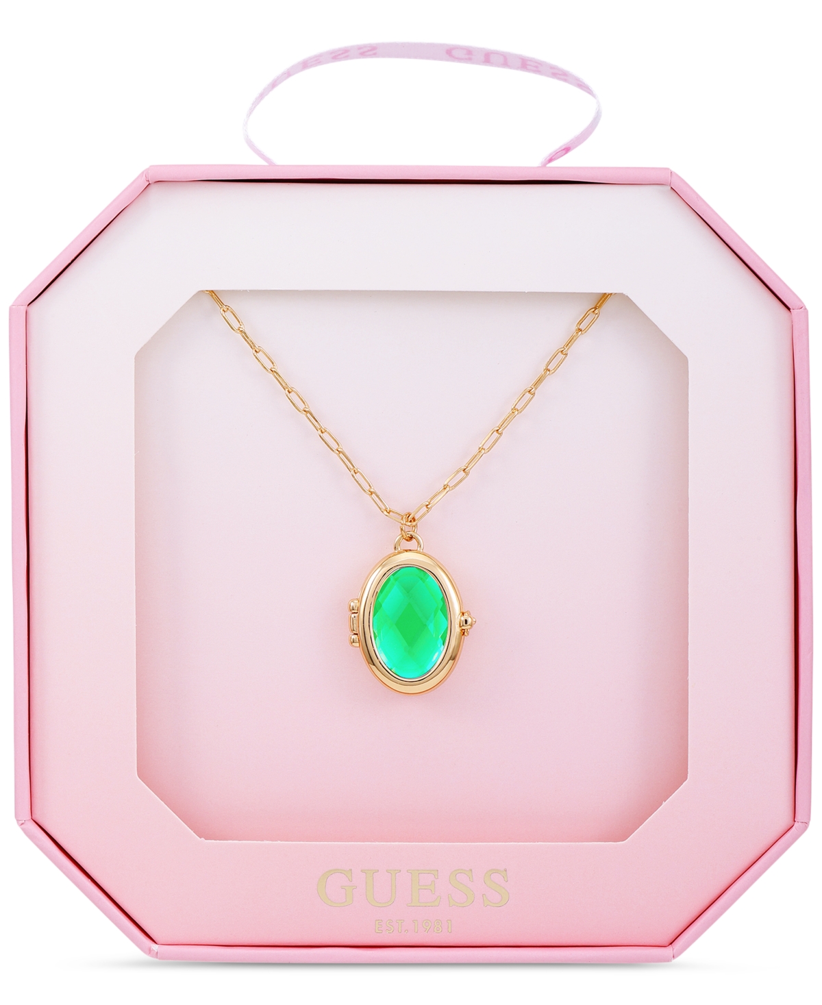 Guess Gold-Tone Removable Stone Oval Locket Pendant Necklace, 18