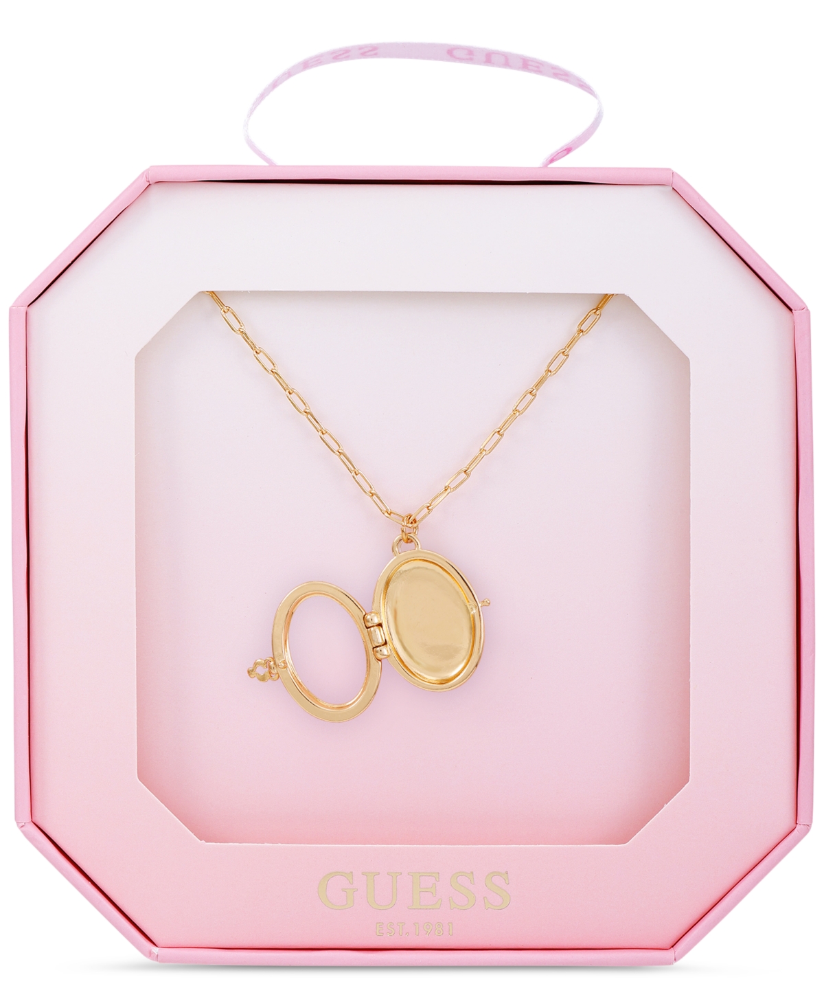 Guess Gold-Tone Removable Stone Oval Locket Pendant Necklace, 18