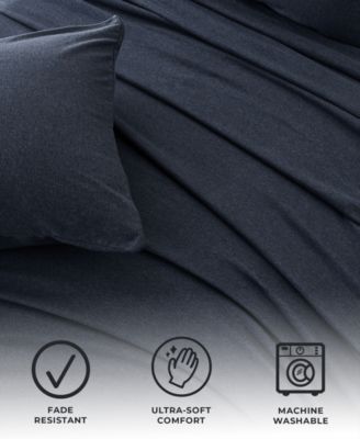 Heathered Melange T-shirt Jersey Knit Cotton Blend 4 Piece Sheet Set, Queen