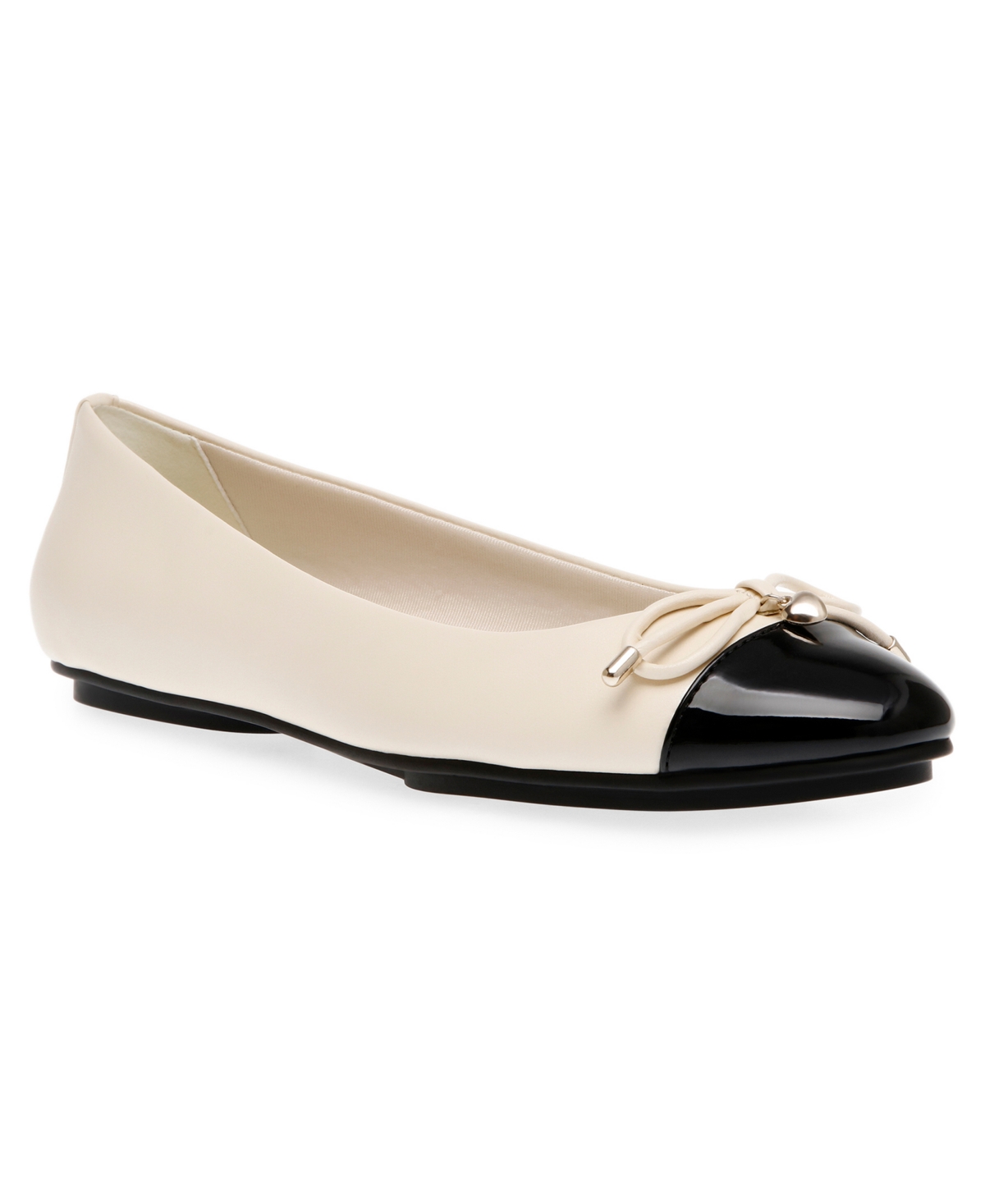 Shop Anne Klein Women's Luci Flats In Off White,black Smooth,patent