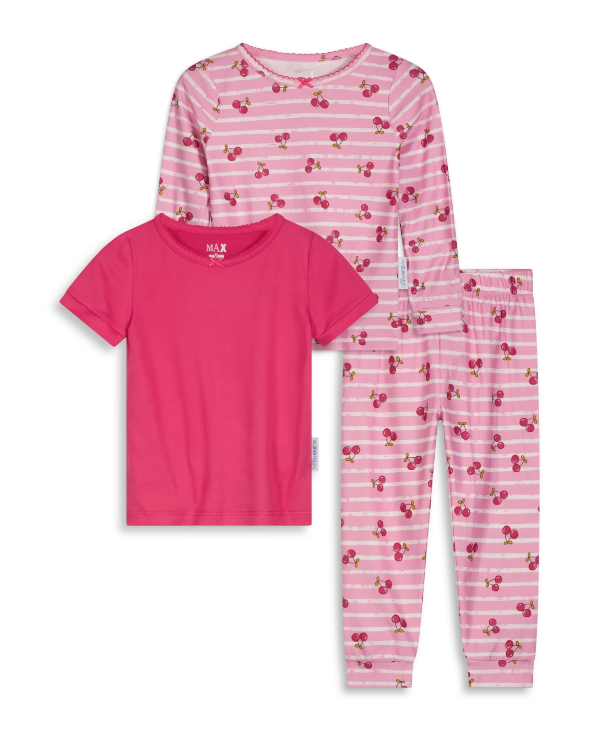 Shop Max & Olivia Baby Girls Pants, Long Sleeve T-shirt And Short Sleeve T-shirt Snug Fit Pajama Set, 3 Piece In Red