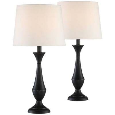 Joyce Modern Table Lamps 24" High Set of 2 Black Metal White Linen Tapered Drum Shade for Bedroom Living Room Bedside Nightstand Office