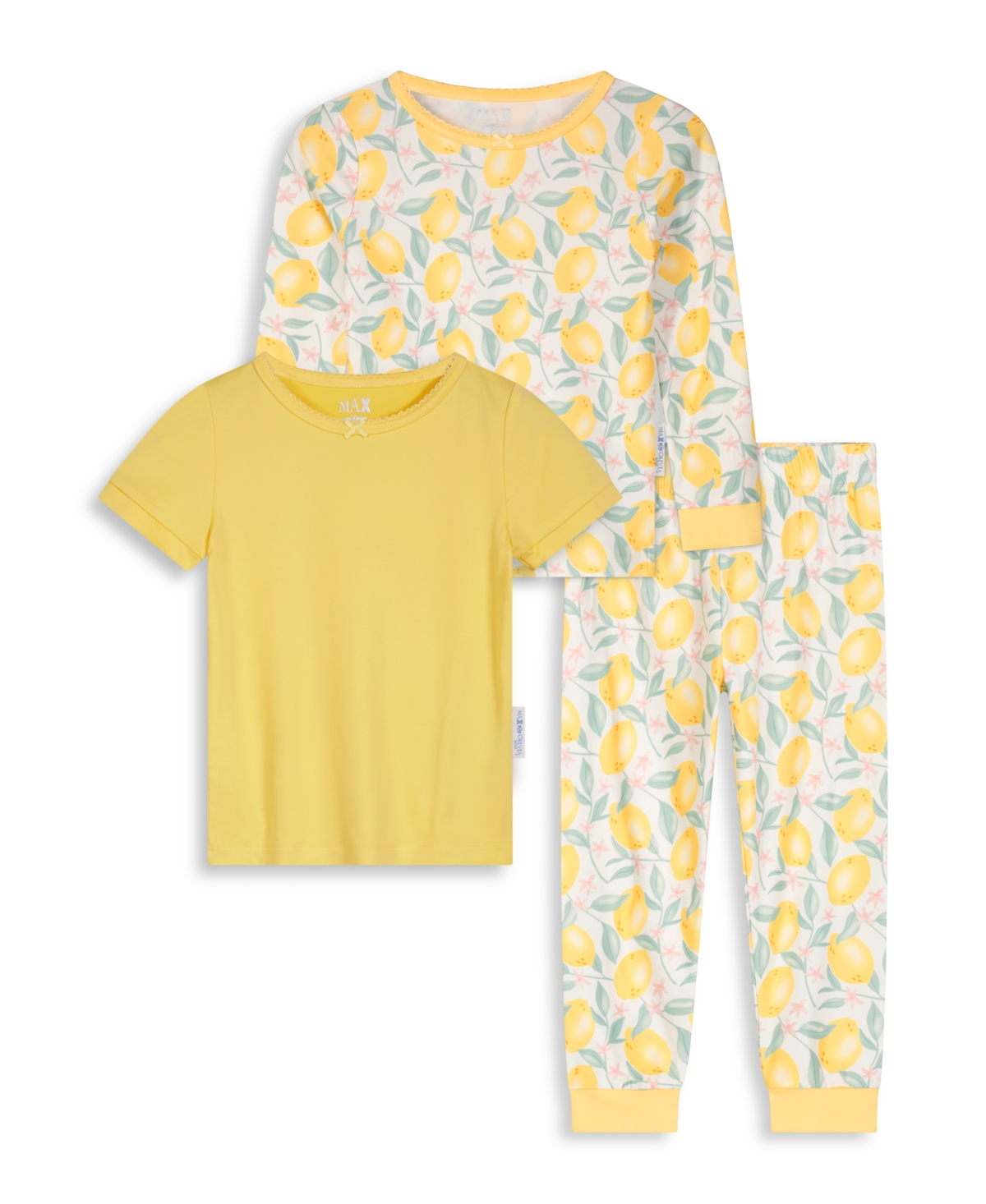 Shop Max & Olivia Toddler Girls Pants, Long Sleeve T-shirt And Short Sleeve T-shirt Snug Fit Pajama Set, 3 Piece In Yellow