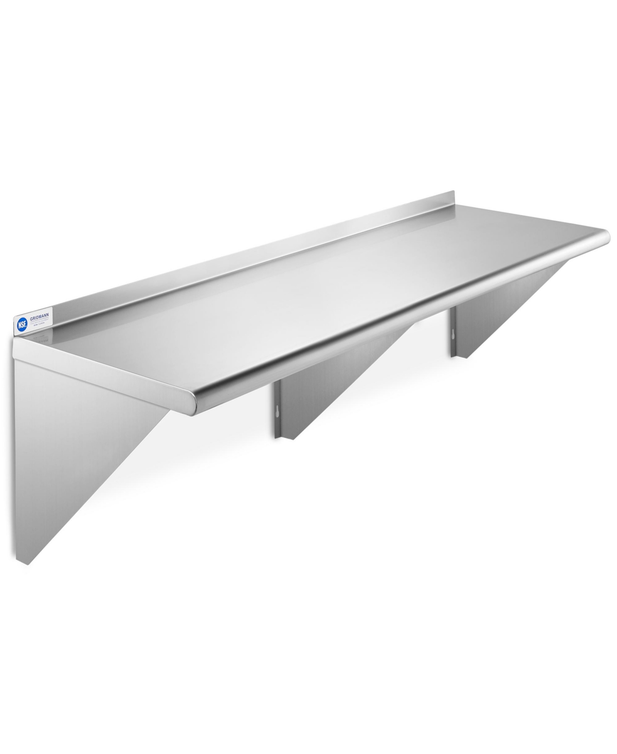 18" x 60" Nsf Stainless Steel Kitchen Wall Mount Shelf w/ Backsplash - Silver