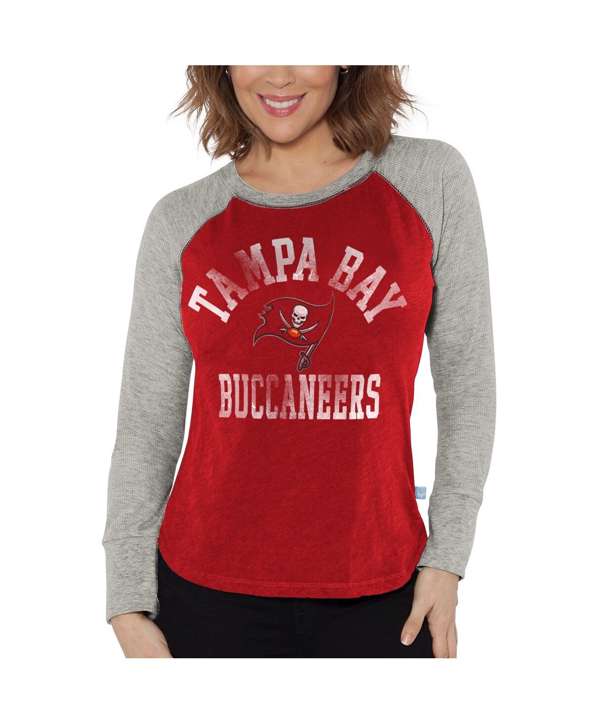 Women's G-iii 4Her by Carl Banks Red, Heather Gray Tampa Bay Buccaneers Waffle Knit Raglan Long Sleeve T-shirt - Red, Heather Gray