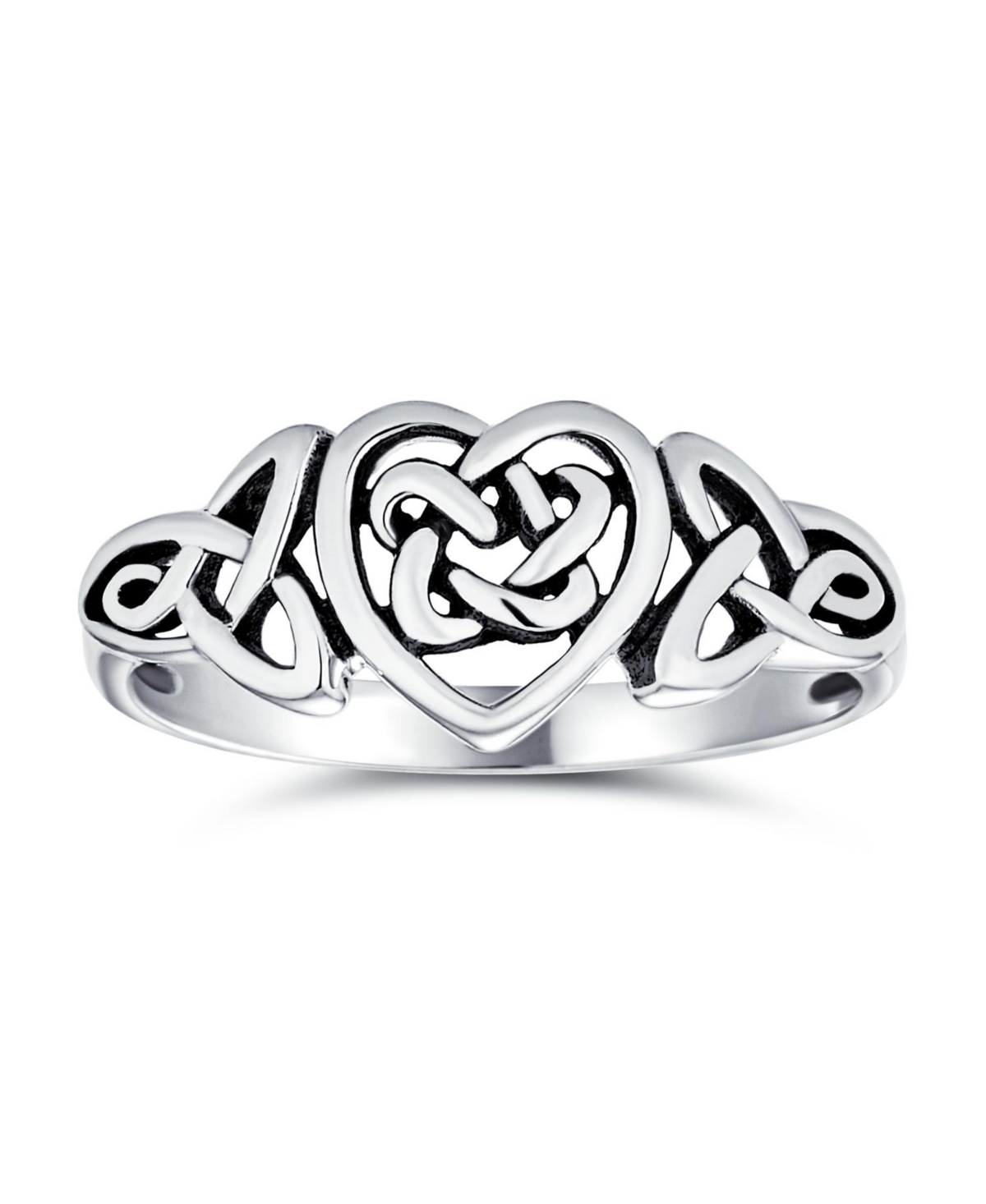 Bling Jewelry Dainty Best Friends Irish Celtic Love Knots Bff Infinity Heart Promise Ring 1MM Band For Women Oxidized Sterling- Silver