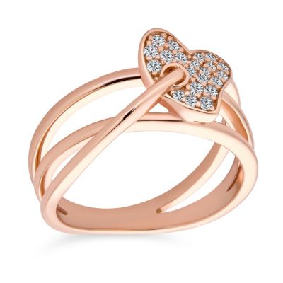 Pave CZ Accent Cubic Zirconia Crossover Intertwined Infinity Heart Promise Ring  Rose Gold Plated Sterling Silver