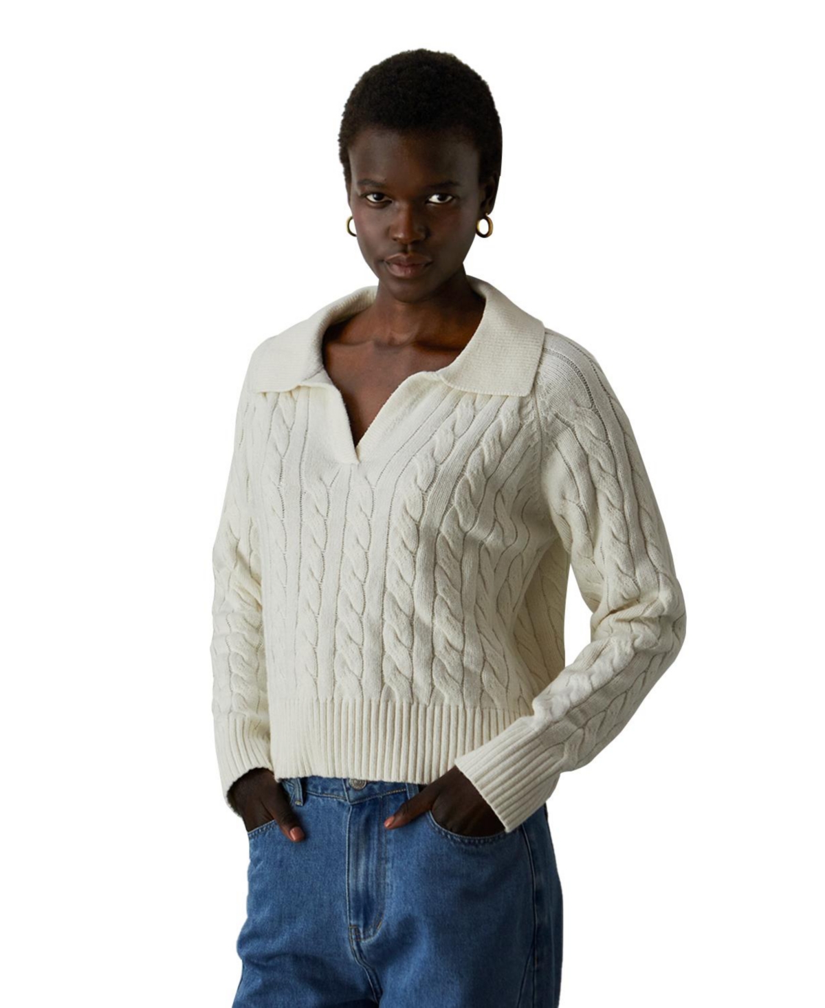 Women's Vivian Pretzel Sweater Knit Top - Open white + cream