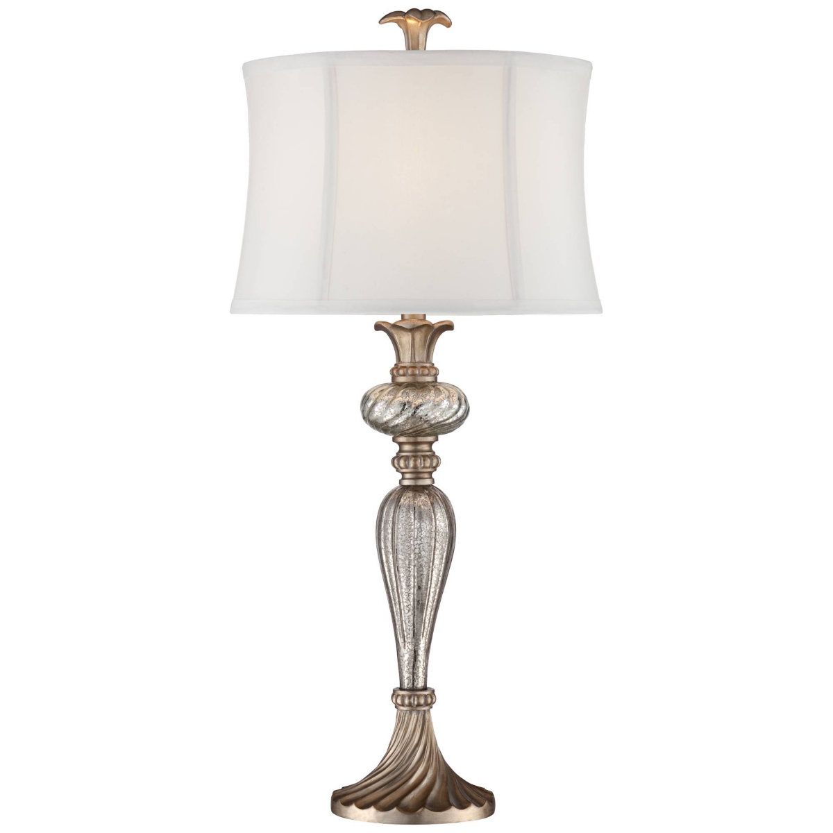 Regency Hill Alyson Traditional Buffet Table Lamp 32 3/4" Tall Mercury Glass Silver Champagne White Drum Shade for Bedroom Living Room Bedside Ho