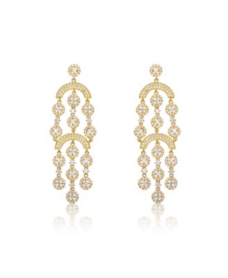 Sterling Silver 14k Yellow Gold Plated with Cubic Zirconia Double Tier Chandelier Vintage Dangle Earrings