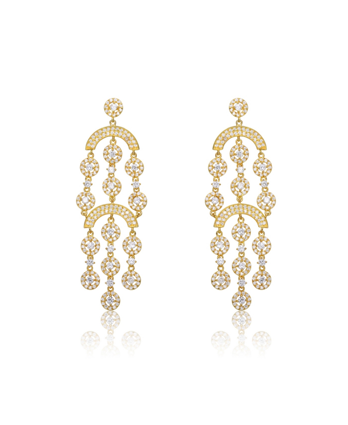 Sterling Silver 14k YellowPlated with Cubic Zirconia Double Tier Chandelier Vintage Dangle Earrings - Gold