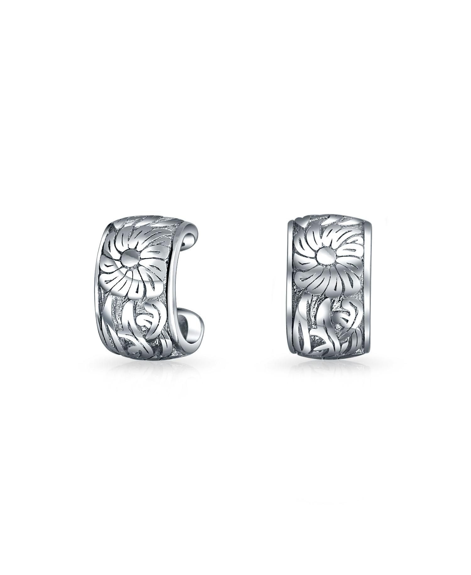 Flower Leaves Cartilage Band Sunflower Ear Cuffs Earrings Sterling Silver