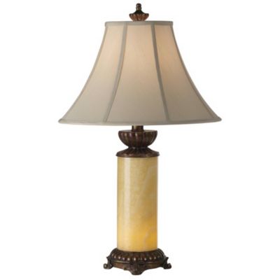 Traditional Table Lamp with Nightlight 28.5" Tall Bronze Onyx Column Off White Bell Shade for Living Room Family Bedroom