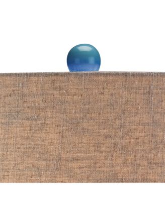 Mid Century Modern Table Lamp Ceramic Tiled Teal Tall Tan Linen Drum Shade for Living Room Family Bedroom (Colors May Vary)