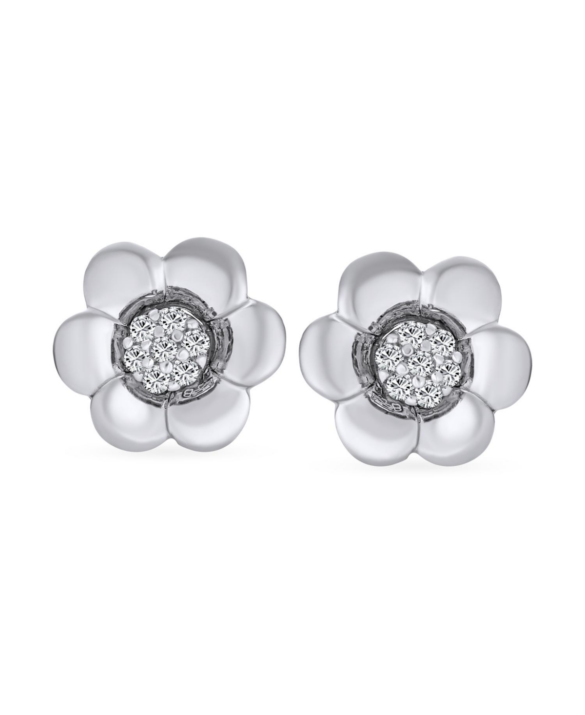 Bling Jewelry 2 In 1 Removable Jackets Simple Danity Pave Cz Stud Center with Petal Flower Jacket Rose Stud Earrings For Women Sterling- Silve