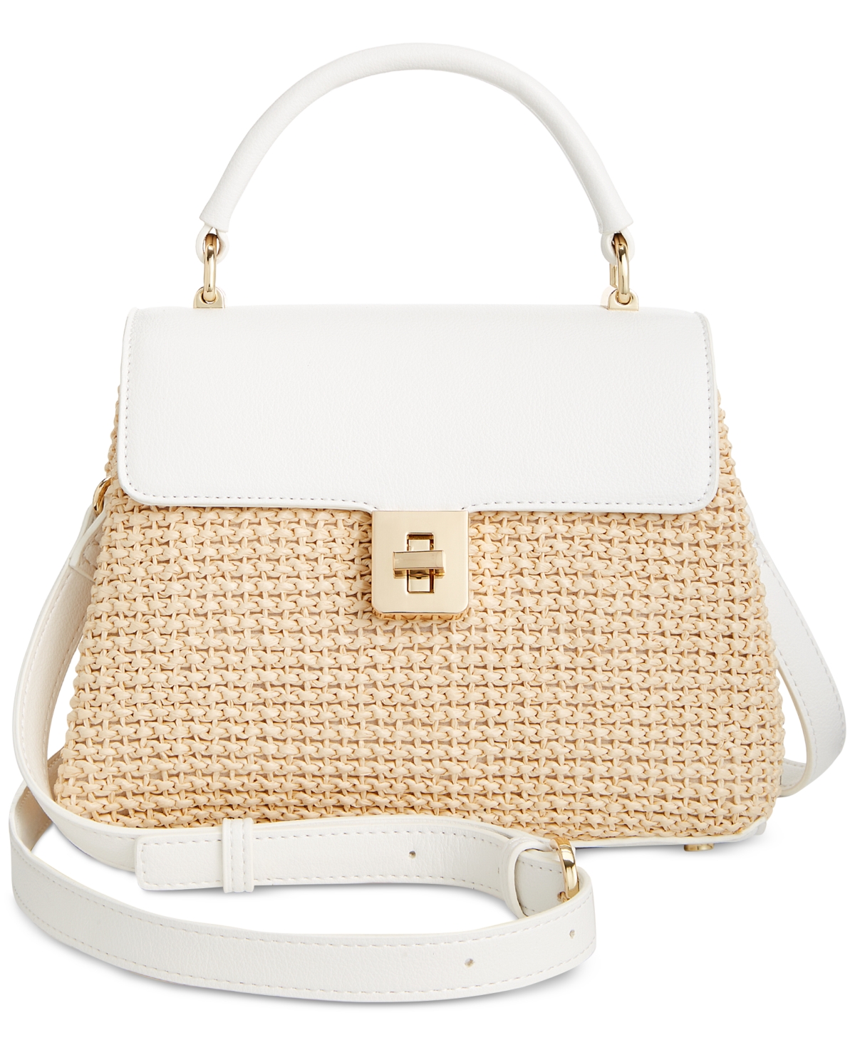 On 34th Tandii Straw Small Satchel Crossbody, Created For Macy's In Straw,white
