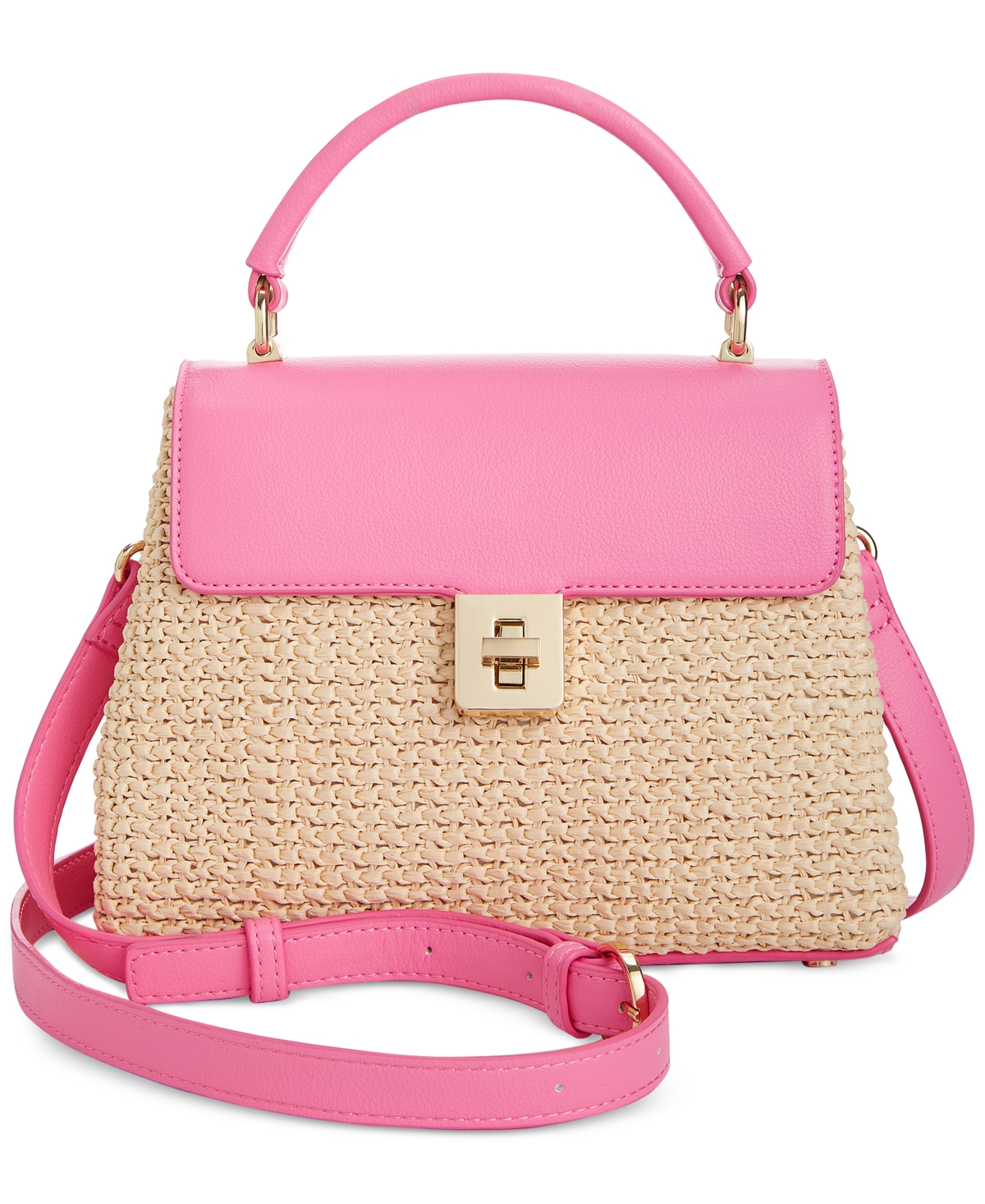 On 34th Tandii Straw Small Satchel Crossbody, Created For Macy's In Straw,pink