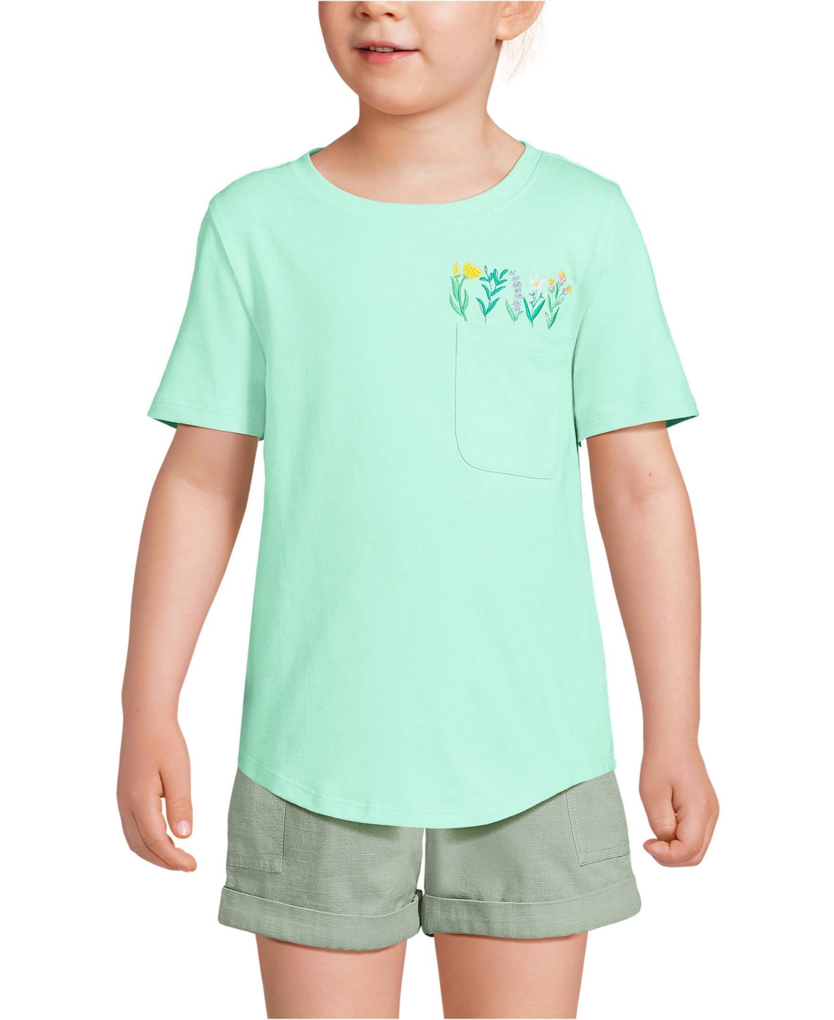 Lands' End Girls Short Sleeve Curved Hem Graphic Tee Shirt
