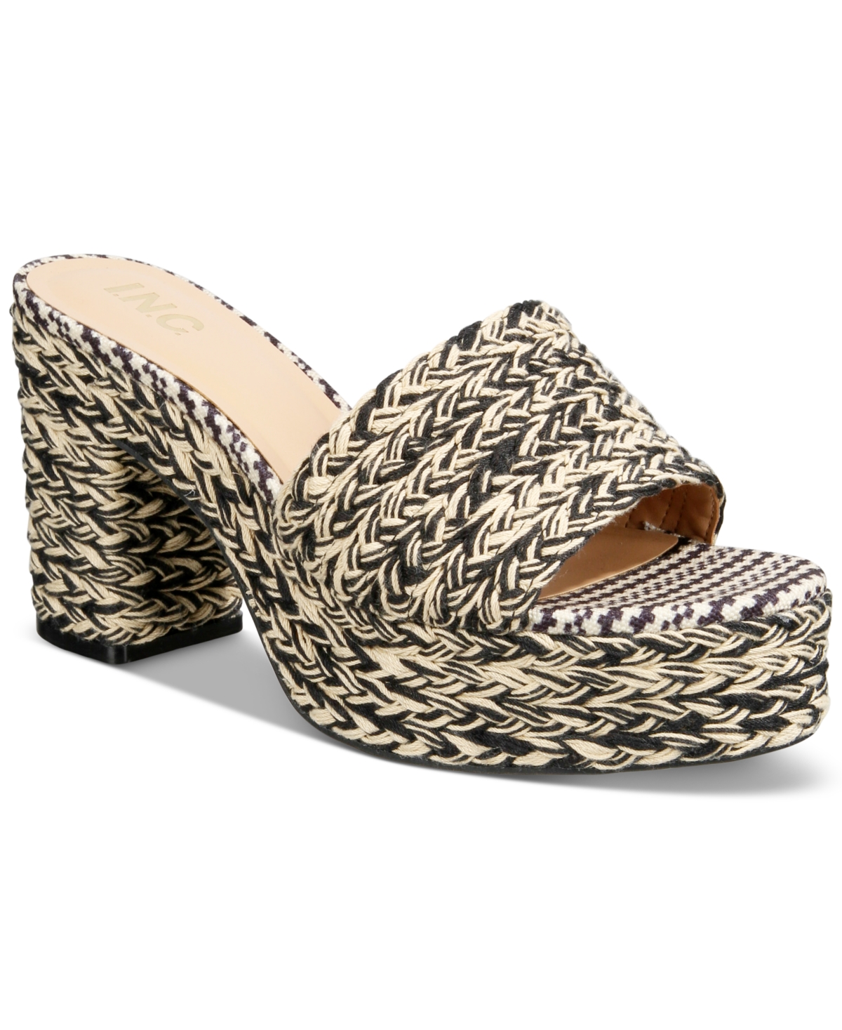 Shop Inc International Concepts Women's Hazila Espadrille Slide Wedge Sandals, Created For Macy's In Black,natural