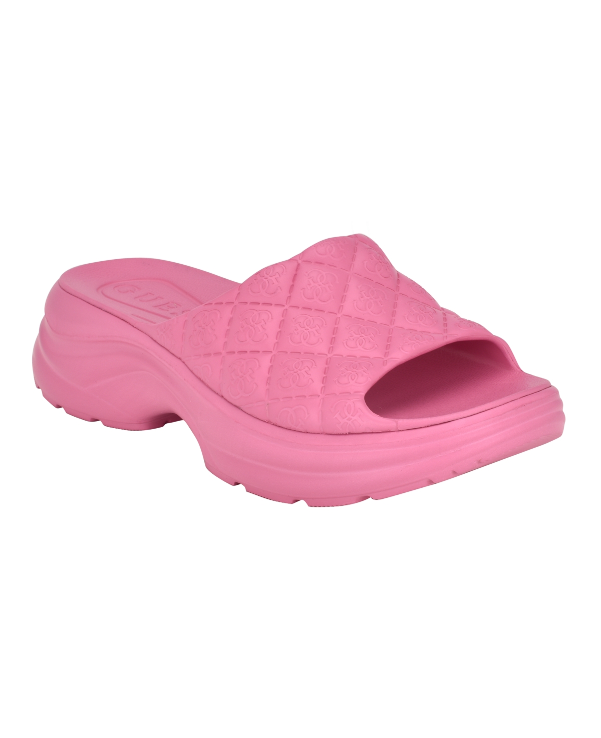 Shop Guess Women's Fenixy Quilted Lug-sole Pool Slides In Pink Logo