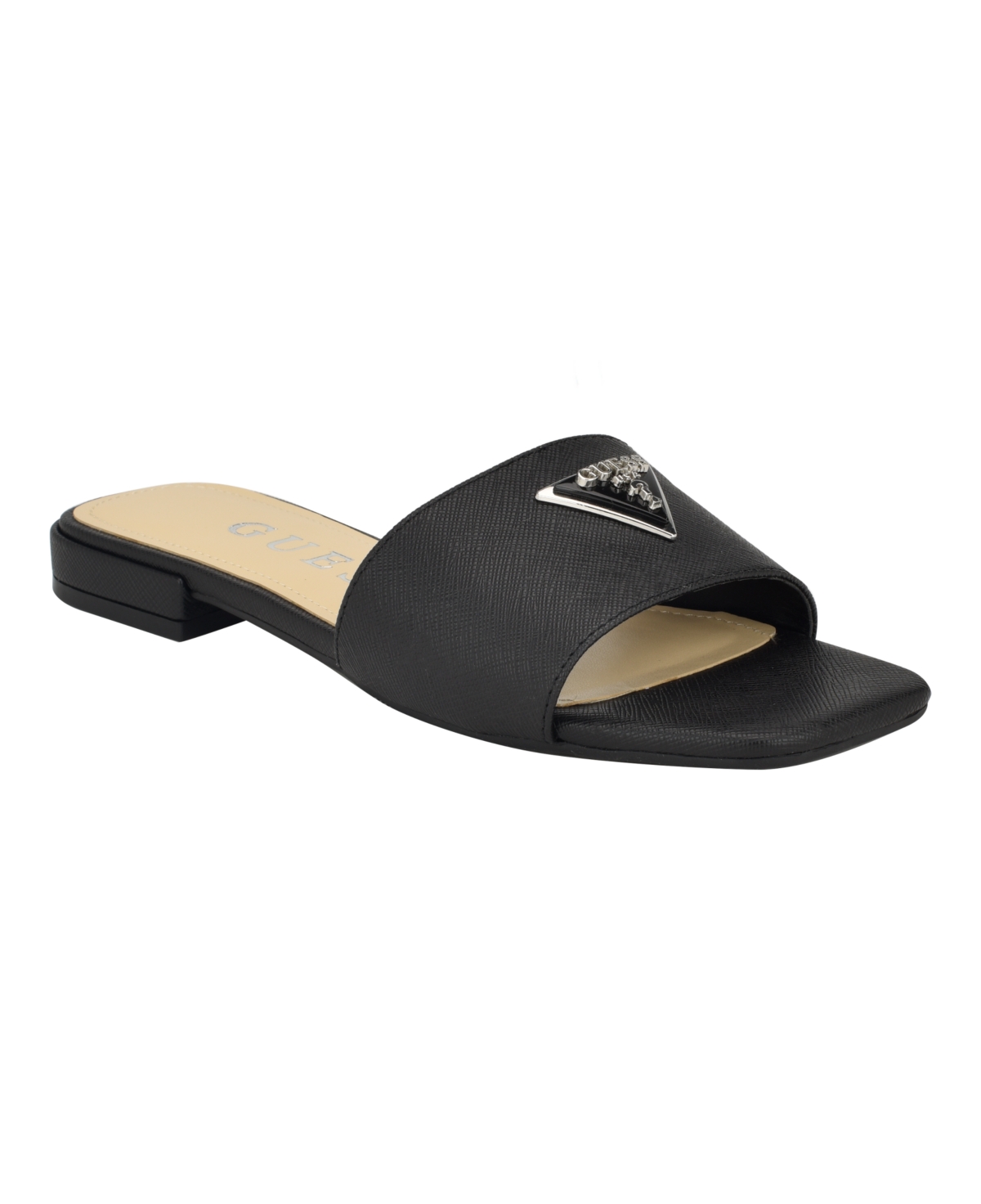 Shop Guess Women's Tamsey Square-toe Flat Slide Sandals In Black