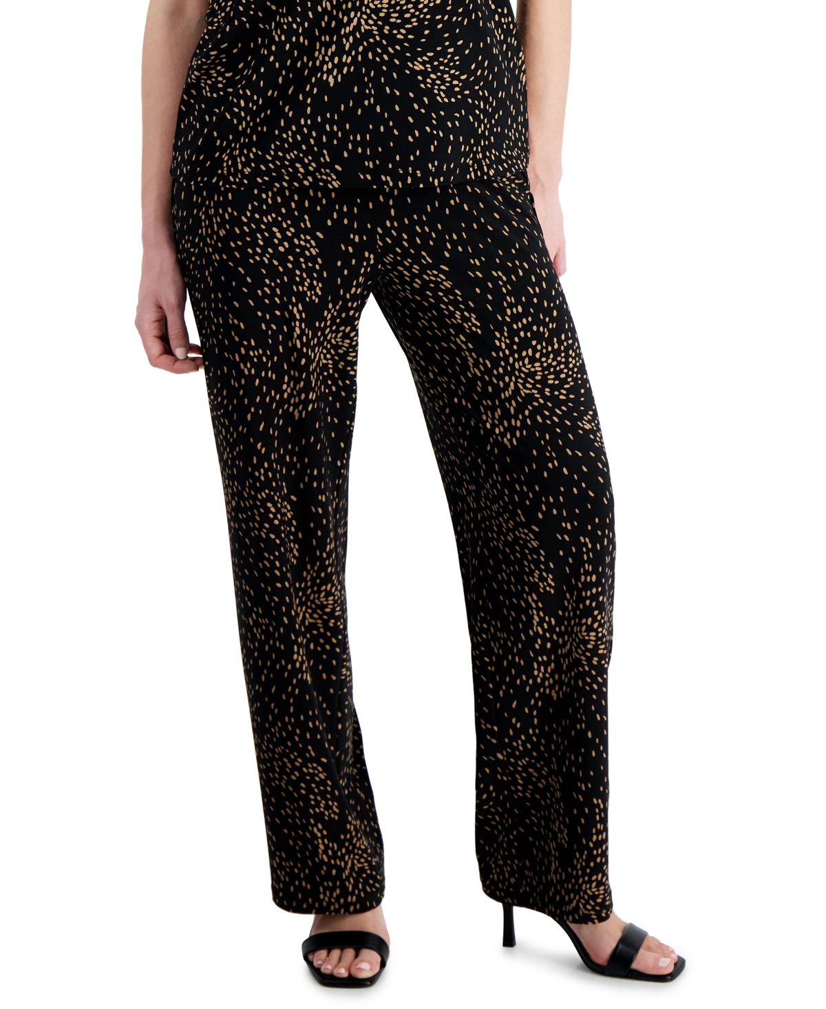 Petite Printed Wide-Leg Pull-On Knit Pants - Anne Black/Vicuna
