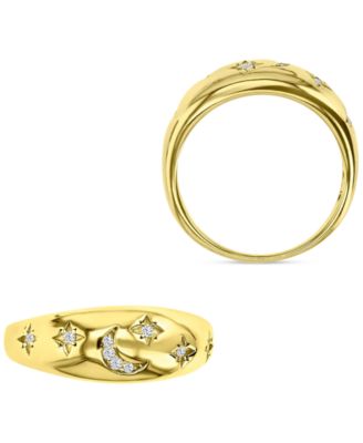 Cubic Zirconia Moon & Stars Celestial Polished Dome Ring 
