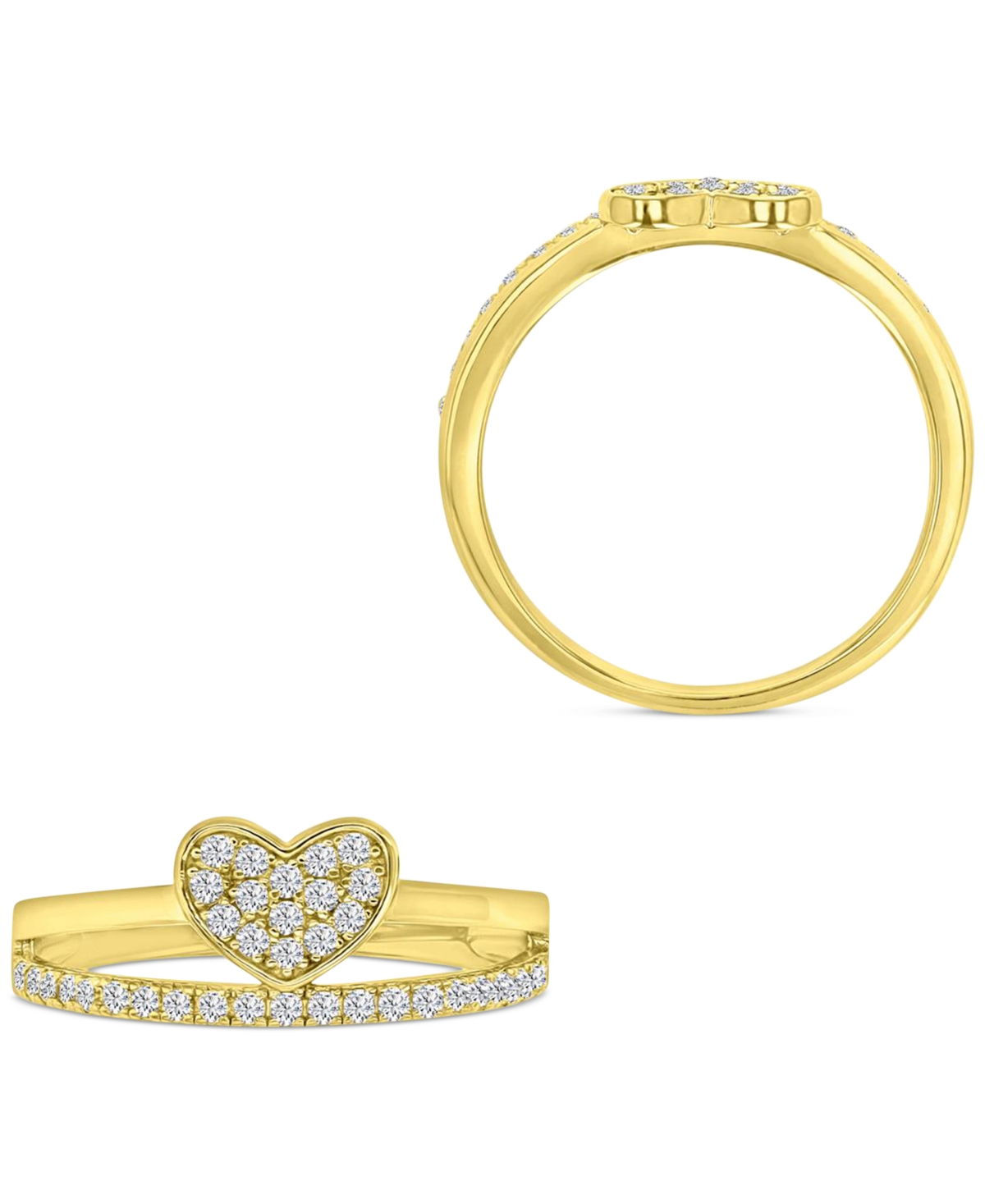 Cubic Zirconia Heart Cluster Split Shank Ring in 14kPlated Sterling Silver - Gold